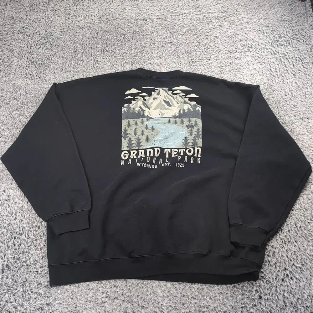 Grand Teton National Park Sweater Adult 2XL XXL Black Destination Wyoming Crew - Picture 4 of 5